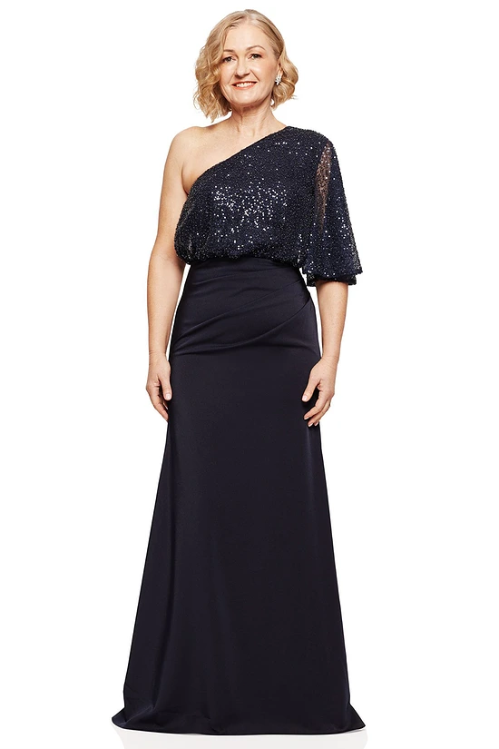 COLLEEN ONE SHOULDER GOWN IN NAVY 1