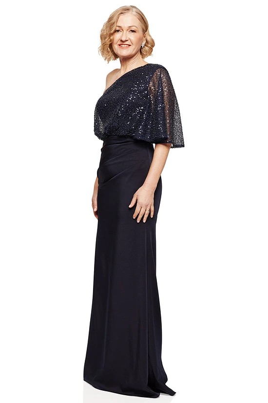 COLLEEN ONE SHOULDER GOWN IN NAVY 2
