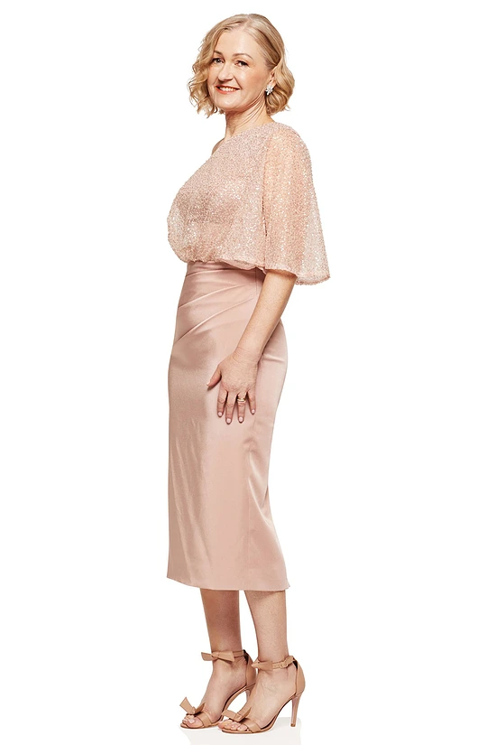 COLLEEN ONE SHOULDER MID LENGTH GOWN IN BLUSH 2