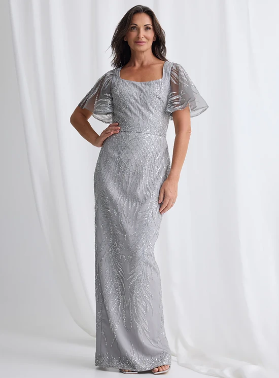 Georgia Beaded Dress Refined Sparkle with Elegant Movement in Silver Mother of the Groom Dress