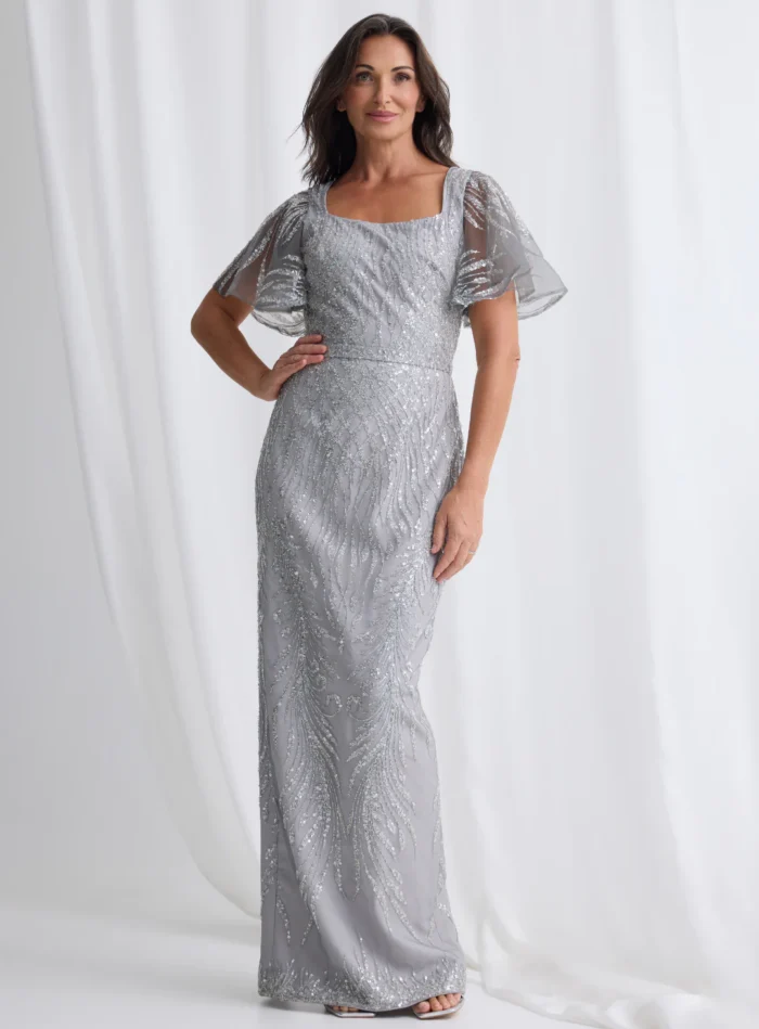 Georgia Beaded Dress Refined Sparkle with Elegant Movement in Silver Mother of the Groom Dress