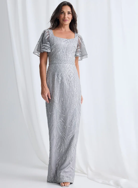 Georgia Beaded Dress Refined Sparkle with Elegant Movement in Silver Mother of the Groom Dress