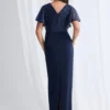 Joyce Beaded Pencil Gown Refined Detail in Navy Mother of the Groom Dress