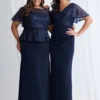 Joyce Beaded Pencil Gown Refined Detail in Navy Mother of the Groom Dress