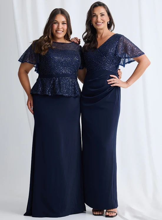 Joyce Beaded Pencil Gown Refined Detail in Navy Mother of the Groom Dress