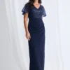 Joyce Beaded Pencil Gown Refined Detail in Navy Mother of the Groom Dress
