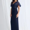 Joyce Beaded Pencil Gown Refined Detail in Navy Mother of the Groom Dress