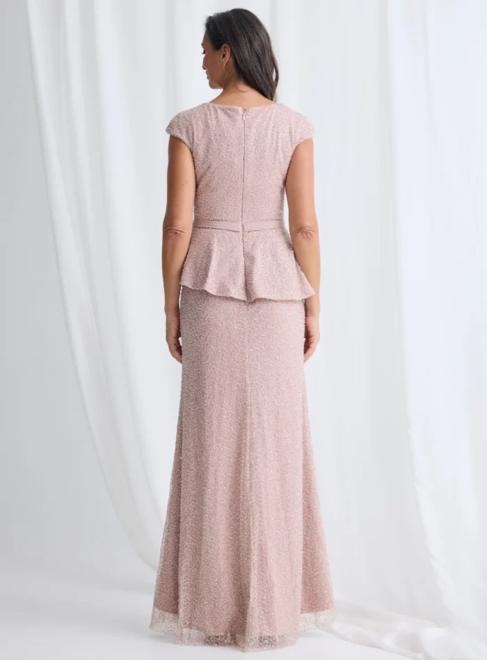 Kikki Beaded Gown Sculpted Elegance with Artful Detail in Blush Mother of the Groom Dress