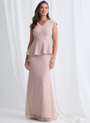 Kikki Beaded Blush Gown Sculpted Elegance with Artful Detail by Trellis Lane
