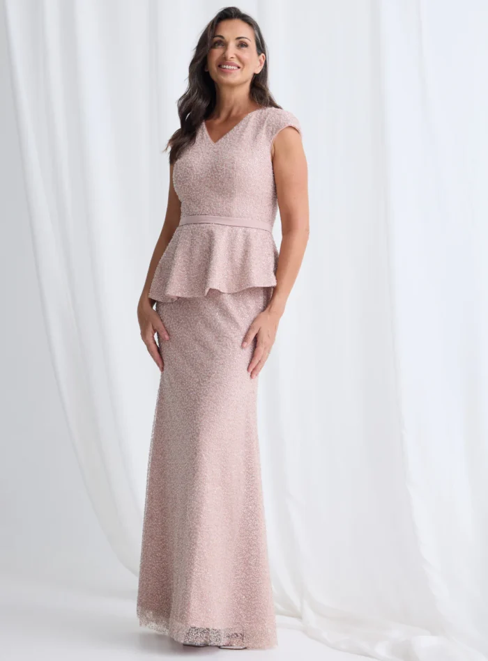 Kikki Beaded Gown Sculpted Elegance with Artful Detail in Blush Mother of the Groom Dress