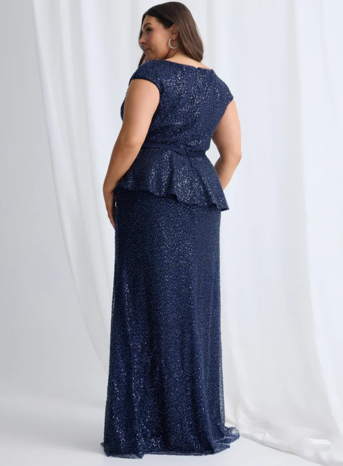 Kikki Beaded Gown Sculpted Elegance with Artful Detail in Navy Mother of the Groom Dress