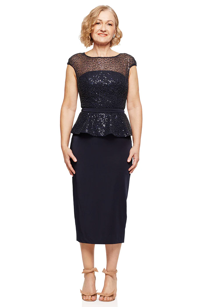 LEIA MIDI PEPLUM GOWN IN NAVY 1