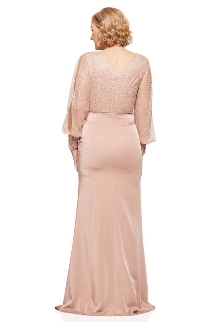 LOIS LONG SLEEVE BEADED GOWN IN BLUSH 3