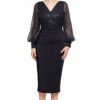 LOIS LONG SLEEVE BEADED MID LENGTH GOWN IN NAVY 1