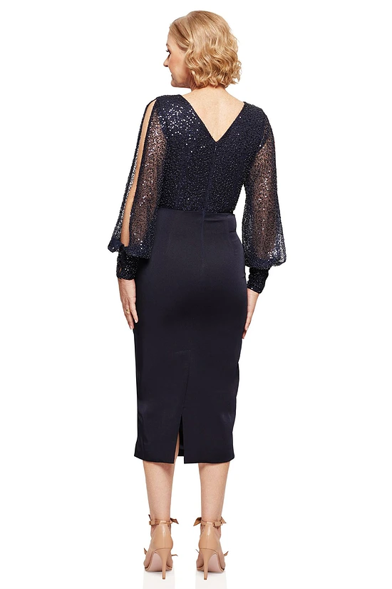 LOIS LONG SLEEVE BEADED MID LENGTH GOWN IN NAVY 3