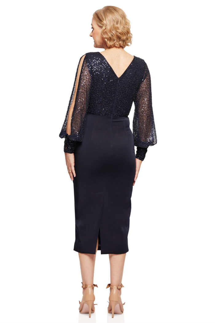 LOIS LONG SLEEVE BEADED MID LENGTH GOWN IN NAVY 3