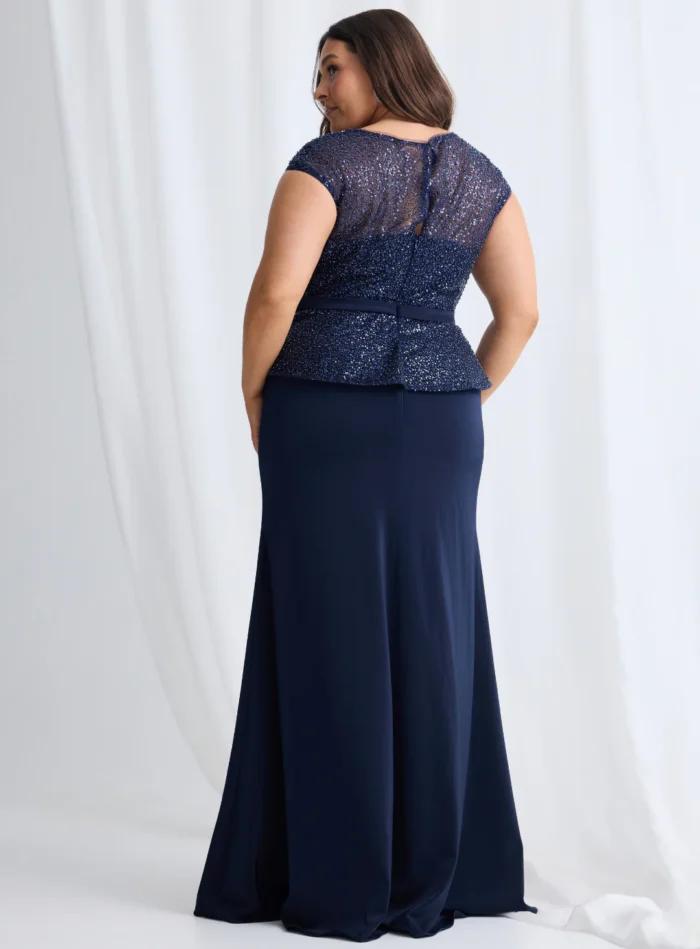 Leia Peplum Gown Graceful Beading with Refined Shape in Navy Mother of the Bride Dress