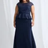 Leia Peplum Gown Graceful Beading with Refined Shape in Navy Mother of the Bride Dress
