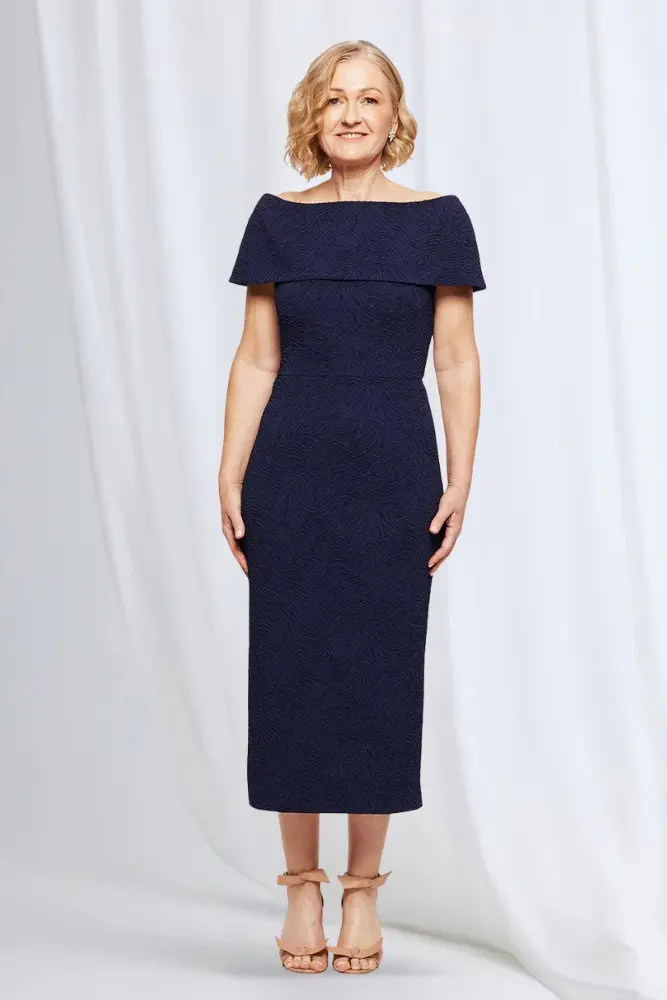 Phoebe Polished Cocktail Dress Elegance with Soft Structure in Navy Mother of the Groom Dress