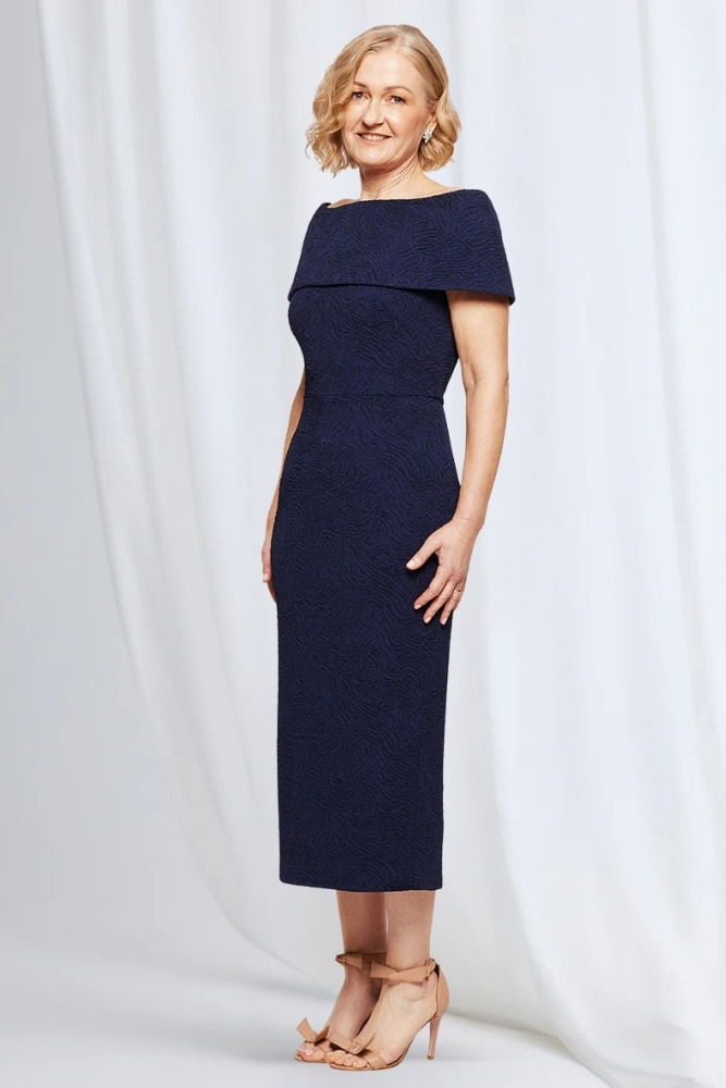 Phoebe Polished Cocktail Dress Elegance with Soft Structure in Navy Mother of the Groom Dress