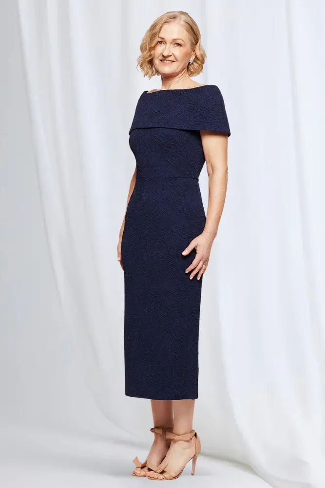 Phoebe Polished Cocktail Dress Elegance with Soft Structure in Navy Mother of the Groom Dress