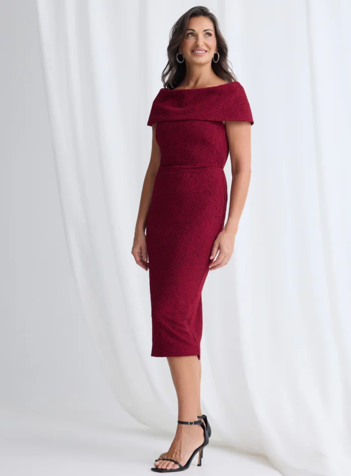 Phoebe Polished Cocktail Dress Elegance with Soft Structure in Wine Mother of the Groom Dress