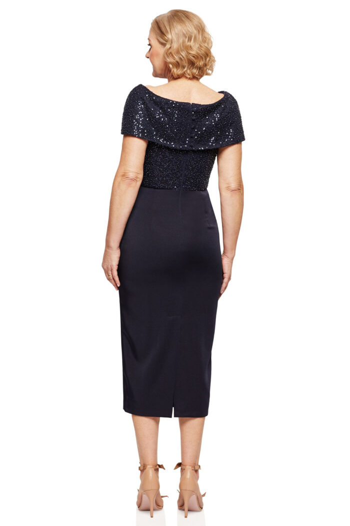 VERONICA OFF THE SHOULDER BEADED MID LENGTH GOWN IN NAVY 3
