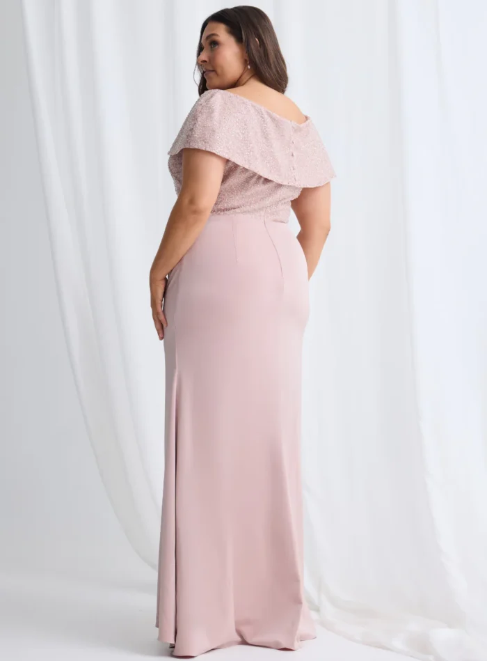 Veronica Beaded Off Shoulder Gown in Blush Mother of the Bride Dress