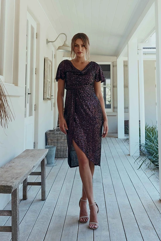 Yolanda Sequin Cocktail Gown by Tania Olsen - Plum