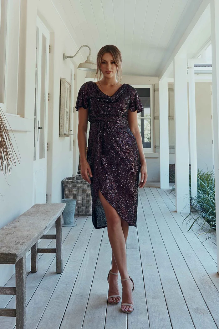 Yolanda Sequin Cocktail Gown by Tania Olsen - Plum