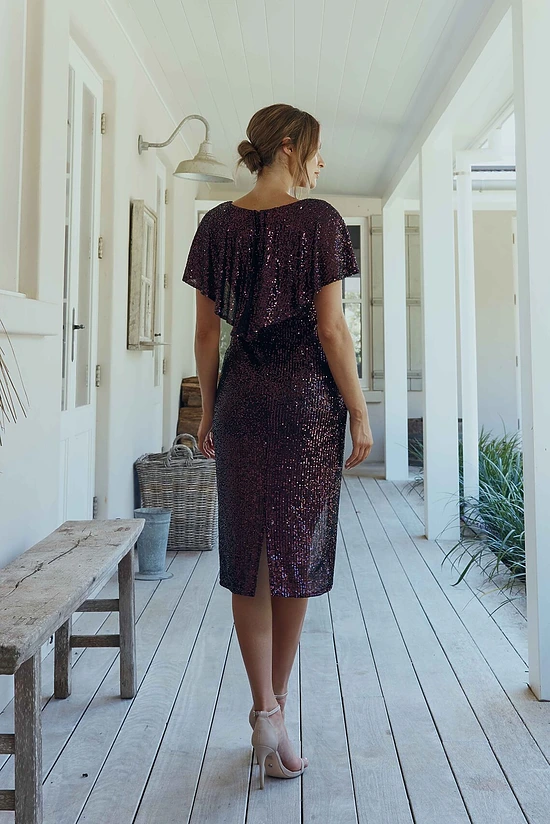 Yolanda Sequin Cocktail Gown by Tania Olsen - Plum