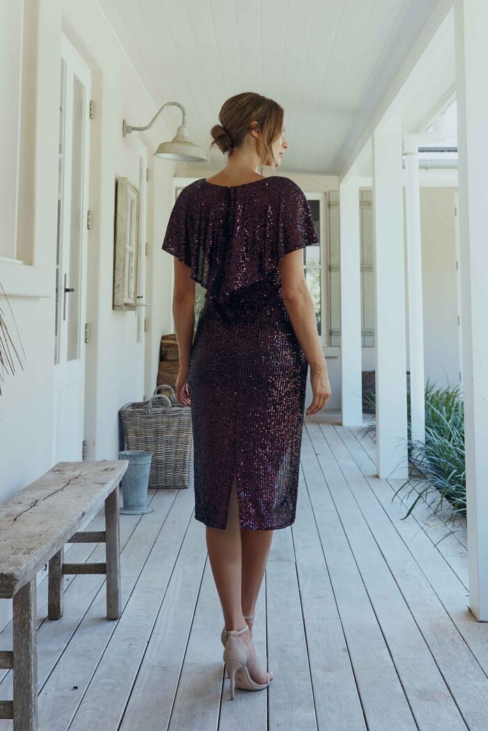 Yolanda Sequin Cocktail Gown by Tania Olsen - Plum