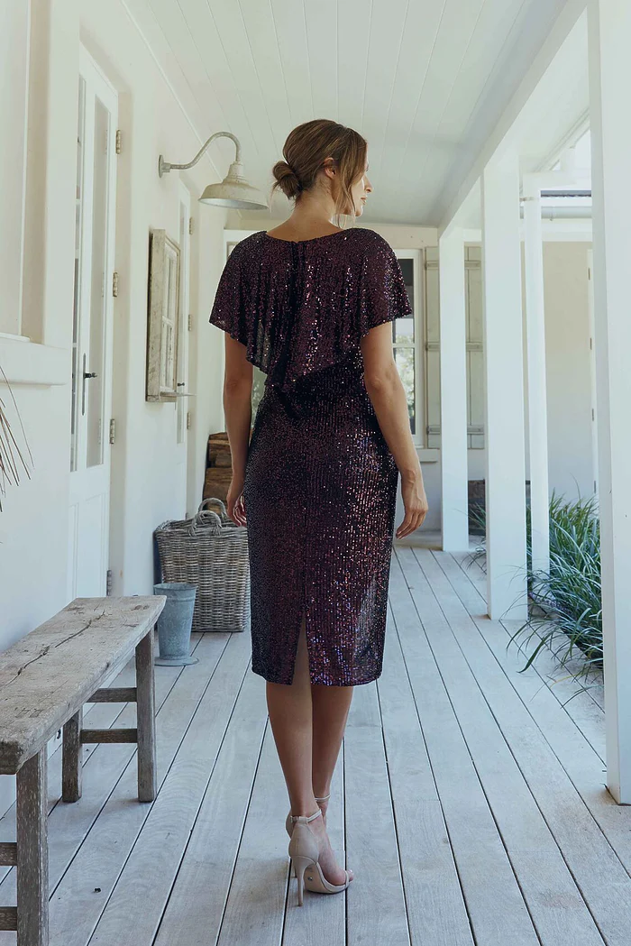 Yolanda Sequin Cocktail Gown by Tania Olsen - Plum