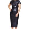 ANGIE TRELLIS LANE SEQUIN MIDI GOWN IN NAVY BLUE