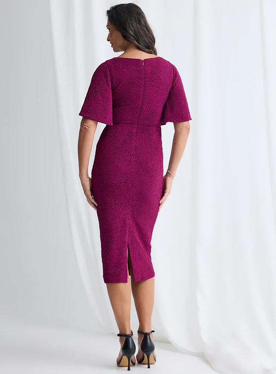 Catherine Flutter Sleeve Mid Length Gown in Magenta Mother of the Bride Dress