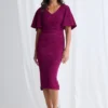 Catherine Flutter Sleeve Mid Length Gown in Magenta Mother of the Bride Dress