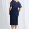 Joyce Beaded Mid Length Dress Soft Refined Silhouette in Navy Mother of the Groom Dress