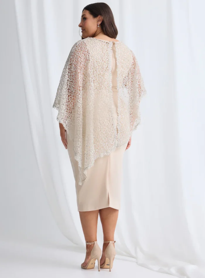 June Midi Soft Sequin Lace Gown in Bisque Mother of the Bride Dress