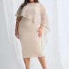 June Midi Soft Sequin Lace Gown in Bisque Mother of the Bride Dress