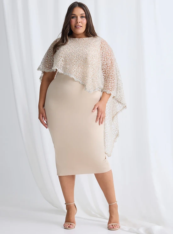 June Midi Soft Sequin Lace Gown in Bisque Mother of the Bride Dress