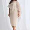 June Midi Soft Sequin Lace Gown in Bisque Mother of the Bride Dress