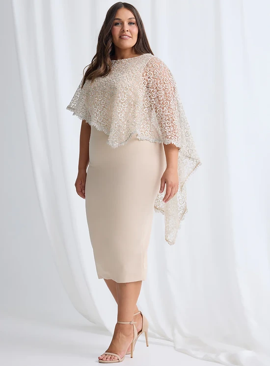June Midi Soft Sequin Lace Gown in Bisque Mother of the Bride Dress