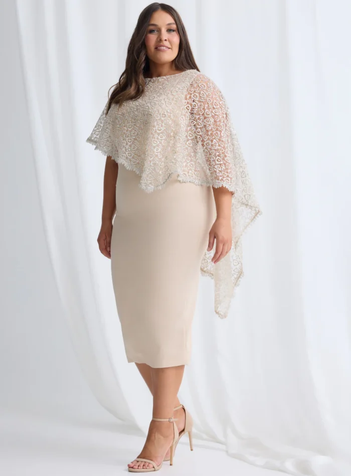 June Midi Soft Sequin Lace Gown in Bisque Mother of the Bride Dress