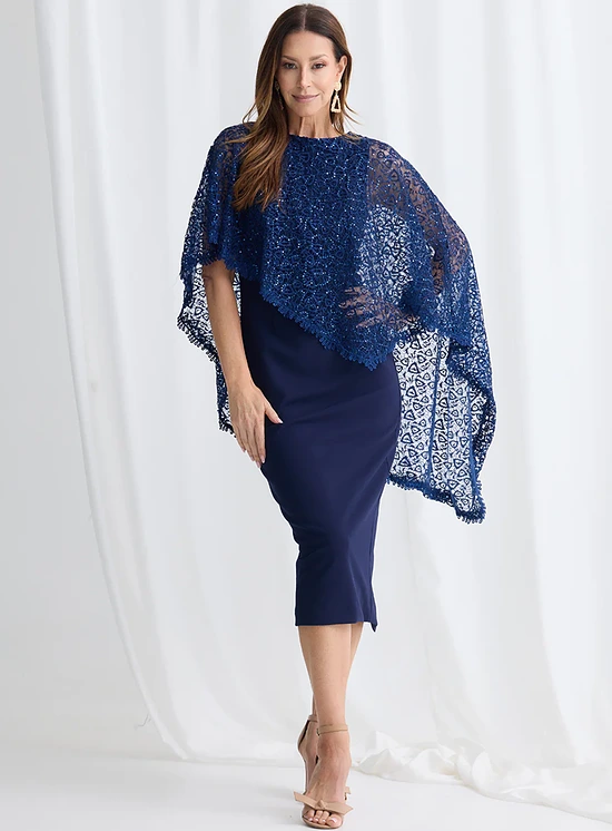 June Midi Soft Sequin Lace Gown in Navy Mother of the Bride Dress