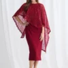 June Midi Soft Sequin Lace Gown in Wine Mother of the Bride Dress