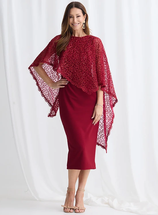 June Midi Soft Sequin Lace Gown in Wine Mother of the Bride Dress
