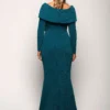 Phoebe Dress with Sleeves with Polished Elegance in Teal Mother of the Groom Dress
