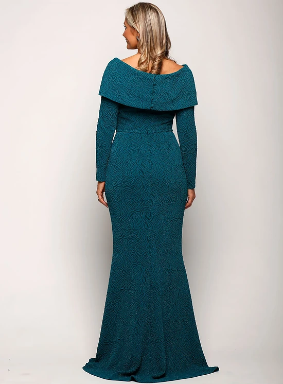 Phoebe Dress with Sleeves with Polished Elegance in Teal Mother of the Groom Dress