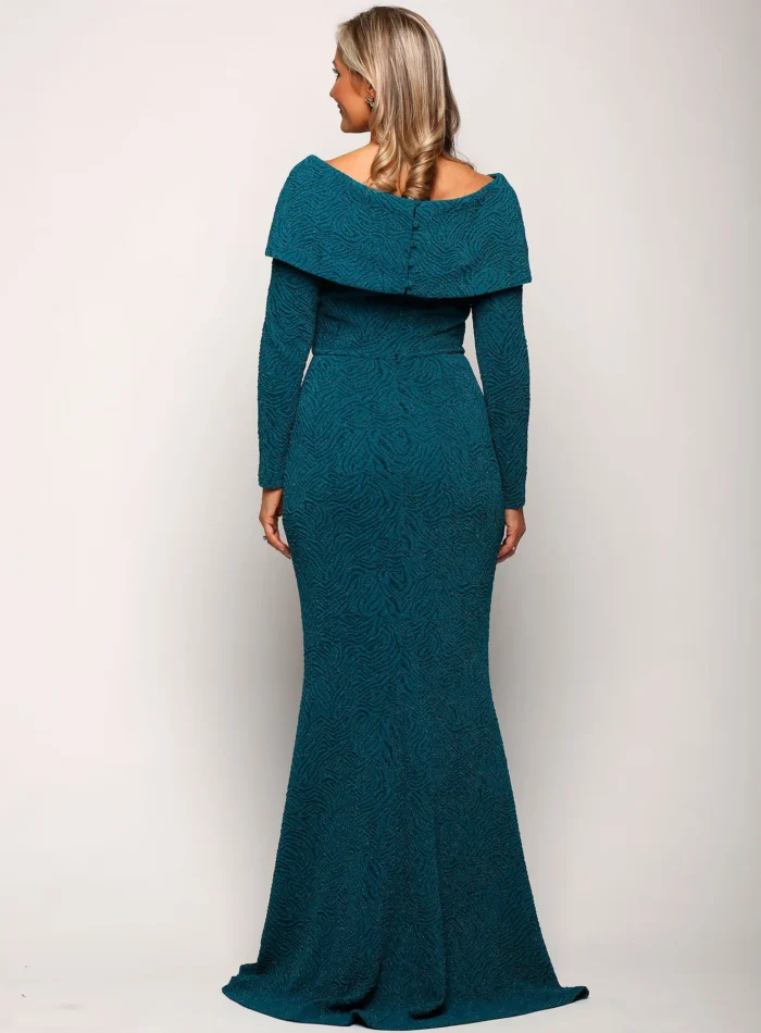Phoebe Dress with Sleeves with Polished Elegance in Teal Mother of the Groom Dress