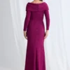 Phoebe Dress with Sleeves with Polished Elegance in Magenta Mother of the Groom Dress